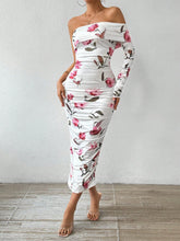 BAE Women's Floral Print Off-Shoulder Bodycon Dress With Ruffle Design